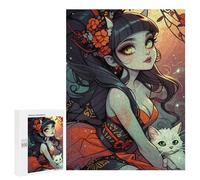 Jigsaw Puzzles 500 PCS for Teenagers Geisha with Cat Illustration Jigsaw Puzzles for Adults Enhance Memory Parent-child Interaction Toy Intellectual Game 500 PCS