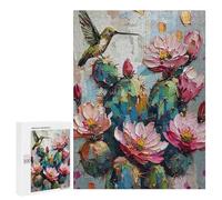 Jigsaw Puzzles 500 PCS for Teenagers Hummingbird Cactus Flowers Art Print Puzzles for Teenagers But Fun And Humorous Educational Challenge Toy Intellectual Game 500 PCS