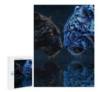 Jigsaw Puzzles 500 PCS for Teenagers Leopard Reflections Blue Vs Black Jigsaw Puzzles for Adults Enhance Memory Parent-child Interaction Toy Intellectual Game 500 PCS