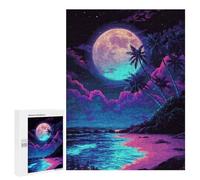 Jigsaw Puzzles 500 PCS for Teenagers Neon Moonlit Beach Scene Jigsaws for Adults Puzzle Enhance Memory Educational Challenge Stress Reduction Gifts 500 PCS
