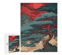 Jigsaw Puzzles 500 PCS for Teenagers Red Sunset Pine Tree Art Print Puzzles for Teenagers But Fun And Humorous Educational Challenge Toy Intellectual Game 500 PCS
