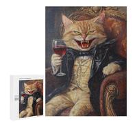 Jigsaw Puzzles 500 PCS for Teenagers Vampire Cat with Wine Glass Puzzles for Teenagers But Fun And Humorous Educational Challenge Toy Intellectual Game 500 PCS