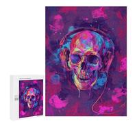 Jigsaw Puzzles 500 PCS for Teenagers Vibrant Skull with Headphones Artwork Jigsaw Puzzles for Adults Enhance Memory Parent-child Interaction Toy Intellectual Game 500 PCS