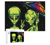 Jigsaw Puzzles 500 PCS for Teenagerss Aliens in Space Peaceful Encounter Jigsaws for Adults Hands-on Game But Fun And Humorous Deal As Gifts for The Whole Family 500 PCS