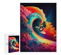 Jigsaw Puzzles 500 PCS for Teenagerss Astronaut Surfing Rainbow Wave -1 Jigsaw for Adults Hands-on Game Wall Art Challenging To Complete 500 PCS