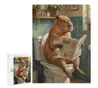 Jigsaw Puzzles 500 PCS for Teenagerss Capybara Reading Newspaper on Toilet Puzzles for Adults Fun Games Difficult Hard Challenging To Complete 500 PCS