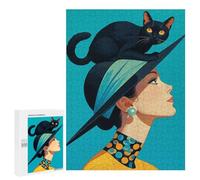 Jigsaw Puzzles 500 PCS for Teenagerss Chic Vintage Cat Lady Art Jigsaws for Adults Hands-on Game But Fun And Humorous Birthday Present, Gifts, 500 PCS