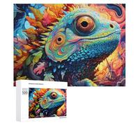 Jigsaw Puzzles 500 PCS for Teenagerss Colorful Lizard in Autumn Leaves Jigsaws for Adults Hands-on Game But Fun And Humorous Deal As Gifts for The Whole Family 500 PCS