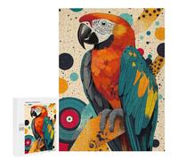 Jigsaw Puzzles 500 PCS for Teenagerss Colorful Parrot Abstract Art Print Tropical Home Décor, Bird Lover Gift, Vibrant Wall Art Macaw ... Jigsaw for Adults Hands-on Game But Fun And Humorous for Bir