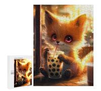 Jigsaw Puzzles 500 PCS for Teenagerss Cute Fox Drinking Boba Tea Jigsaw for Adults Hands-on Game But Fun And Humorous for Birthday, Chrismas 500 PCS