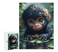 Jigsaw Puzzles 500 PCS for Teenagerss Cute Monkey with Frog on Lilypad Puzzles for Adults Fun Games Difficult Hard Challenging To Complete 500 PCS