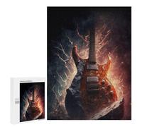 Jigsaw Puzzles 500 PCS for Teenagerss Electric Guitar Fire Artwork Puzzles for Adults Fun Games Difficult Hard Challenging To Complete 500 PCS