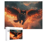 Jigsaw Puzzles 500 PCS for Teenagerss Flaming Angel Cat in Sky Adult Puzzles Relax Games Wall Art Deal As Gifts for The Whole Family 500 PCS