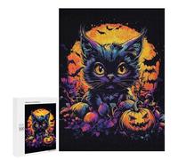 Jigsaw Puzzles 500 PCS for Teenagerss Halloween Cat with Pumpkins And Bats Jigsaw for Adults Hands-on Game But Fun And Humorous for Birthday, Chrismas 500 PCS