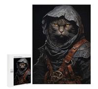 Jigsaw Puzzles 500 PCS for Teenagerss Hooded Cat Warrior Portrait Puzzles for Adults Fun Games Difficult Hard Challenging To Complete 500 PCS