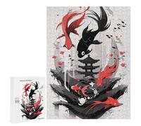 Jigsaw Puzzles 500 PCS for Teenagerss Japanese Red Black Koi Jigsaws for Adults Hands-on Game But Fun And Humorous Birthday Present, Gifts, 500 PCS