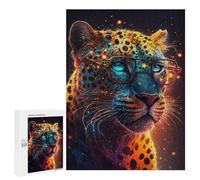 Jigsaw Puzzles 500 PCS for Teenagerss Leopard Glasses Art Print Puzzles for Adults Fun Games Difficult Hard Challenging To Complete 500 PCS