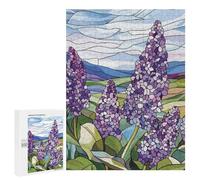 Jigsaw Puzzles 500 PCS for Teenagerss Lilac Flowers in Stained Glass Jigsaws for Adults Toy Wall Decor Difficult Hard Challenging To Complete 500 PCS