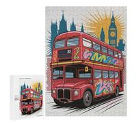 Jigsaw Puzzles 500 PCS for Teenagerss London Bus with Graffiti Art Jigsaws for Adults Relax Games Precision Cutting Deal As Gifts for The Whole Family 500 PCS