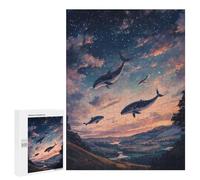 Jigsaw Puzzles 500 PCS for Teenagerss Magical Whales Flying Over Landscape at Sunset Adult Jigsaw Puzzle DIY Toys For Family Fun Educational Challenge 500 PCS