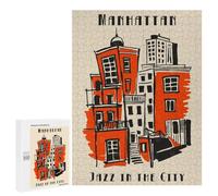 Jigsaw Puzzles 500 PCS for Teenagerss Manhattan Jazz Cityscape Art Print Puzzles for Adults Fun Games Difficult Hard Challenging To Complete 500 PCS