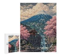 Jigsaw Puzzles 500 PCS for Teenagerss Mount Fuji with Cherry Blossoms Sakura Japanese Traditional Art Adult Jigsaw Puzzle DIY Toys For Family Fun Educational Challenge 500 PCS