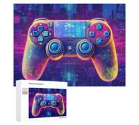 Jigsaw Puzzles 500 PCS for Teenagerss Neon Gaming Controller Future Tech Jigsaws for Adults Hands-on Game But Fun And Humorous Deal As Gifts for The Whole Family 500 PCS