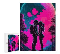 Jigsaw Puzzles 500 PCS for Teenagerss Neon Romance Astronauts Under The Moonlight Jigsaw Puzzle DIY Toys A Work of Art Deal As Gifts for The Whole Family 500 PCS