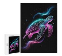 Jigsaw Puzzles 500 PCS for Teenagerss Neon Turtle in Space Jigsaws for Adults Toy Wall Decor Difficult Hard Challenging To Complete 500 PCS