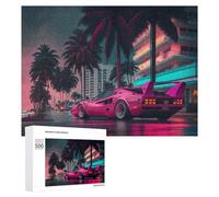 Jigsaw Puzzles 500 PCS for Teenagerss Pink Supercar Neon Nightscape Jigsaw Puzzle DIY Toys A Work of Art Deal As Gifts for The Whole Family 500 PCS