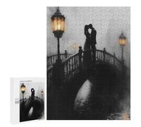 Jigsaw Puzzles 500 PCS for Teenagerss Romantic Bridge Kiss in Charcoal And Lantern Glow Jigsaws for Adults Relax Games Precision Cutting Deal As Gifts for The Whole Family 500 PCS