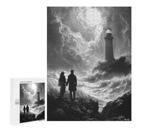 Jigsaw Puzzles 500 PCS for Teenagerss Romantic Stormy Shore with Lighthouse - Charcoal Art Jigsaws for Adults Relax Games Precision Cutting Deal As Gifts for The Whole Family 500 PCS
