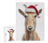 Jigsaw Puzzles 500 PCS for Teenagerss Saiga Antelope with Santa Hat Jigsaw for Adults Hands-on Game But Fun And Humorous for Birthday, Chrismas 500 PCS