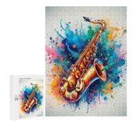Jigsaw Puzzles 500 PCS for Teenagerss Saxophone Watercolor Art Puzzles for Adults Fun Games Difficult Hard Challenging To Complete 500 PCS