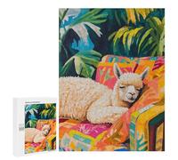 Jigsaw Puzzles 500 PCS for Teenagerss Sleeping Alpaca in Tropical Paradise Jigsaw for Adults DIY Toys Analysis And Logic Deal As Gifts for The Whole Family 500 PCS