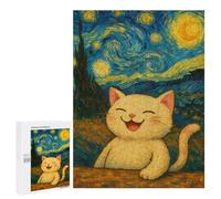 Jigsaw Puzzles 500 PCS for Teenagerss Smiling Cat in Starry Night Style Jigsaws for Adults Relax Games Precision Cutting Deal As Gifts for The Whole Family 500 PCS