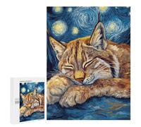 Jigsaw Puzzles 500 PCS for Teenagerss Starry Night Lynx Adult Puzzles Relax Games Wall Art Deal As Gifts for The Whole Family 500 PCS