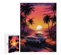 Jigsaw Puzzles 500 PCS for Teenagerss Synthwave Retro Car Sunset Adult Jigsaw Puzzle Family Game A Work of Art Deal As Gifts for The Whole Family 500 PCS