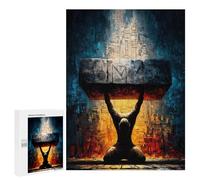 Jigsaw Puzzles 500 PCS for Teenagerss The Weight of The Name - Kneeling Figure Under Sacred Stone Jigsaws for Adults Relax Games Precision Cutting Deal As Gifts for The Whole Family 500 PCS