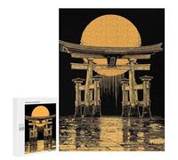 Jigsaw Puzzles 500 PCS for Teenagerss Torii Gate with Rising Sun Illustration Jigsaw for Adults Hands-on Game But Fun And Humorous for Birthday, Chrismas 500 PCS