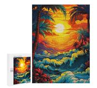 Jigsaw Puzzles 500 PCS for Teenagerss Tropical Sunset Palm Trees Puzzles for Adults Fun Games Difficult Hard Challenging To Complete 500 PCS