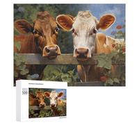 Jigsaw Puzzles 500 PCS for Teenagerss Two Cows Peeking Over Fence Jigsaws for Adults Hands-on Game But Fun And Humorous Deal As Gifts for The Whole Family 500 PCS