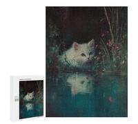 Jigsaw Puzzles 500 PCS for Teenagerss White Kitten by The Pond Jigsaws for Adults Toy Wall Decor Difficult Hard Challenging To Complete 500 PCS