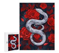 Jigsaw Puzzles 500 PCS for Teenagerss White Serpent Among Crimson Roses Jigsaws for Adults Toy Wall Decor Difficult Hard Challenging To Complete 500 PCS