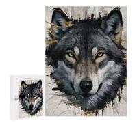 Jigsaw Puzzles 500 PCS for Teenagerss Wolf Portrait with Abstract Gold Accents Puzzles for Adults Fun Games Difficult Hard Challenging To Complete 500 PCS