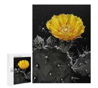 Jigsaw Puzzles 500 PCS for Teenagerss Yellow Cactus Flower on Black Background Jigsaws for Adults Toy Wall Decor Difficult Hard Challenging To Complete 500 PCS