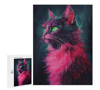 Jigsaw Puzzles 500 PCS Glowing Neon Cat Art Print-6 Jigsaws for Adults Puzzle Pattern Assembly Educational Challenge Birthday And Unique Gifts 500 PCS