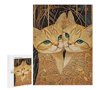 Jigsaw Puzzles 500 PCS Golden Cats with Green Eyes Jigsaws for Adults Puzzle Pattern Assembly Educational Challenge Birthday And Unique Gifts 500 PCS