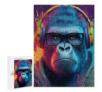 Jigsaw Puzzles 500 PCS Gorilla with Headphones Art Print Jigsaw for Teenagers Improve Memory Difficult And Challenge Brainteaser Family Games 500 PCS