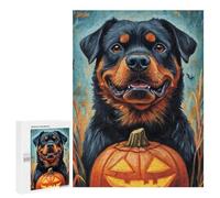 Jigsaw Puzzles 500 PCS Halloween Rottweiler Pumpkin Art Print Jigsaws for Adults Puzzle Pattern Assembly Educational Challenge Birthday And Unique Gifts 500 PCS